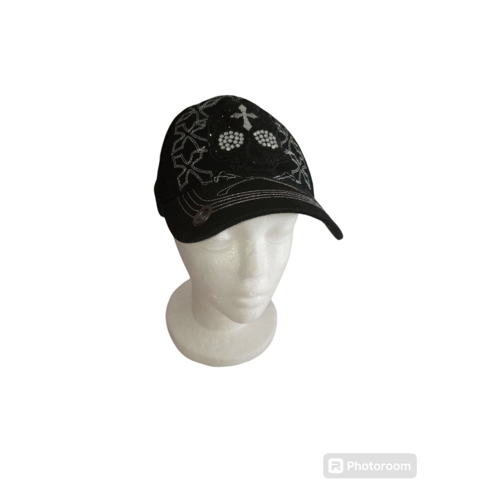 KB Ethos Black Skull Baseball Cap Hat Dark Gothic Grunge Bling
